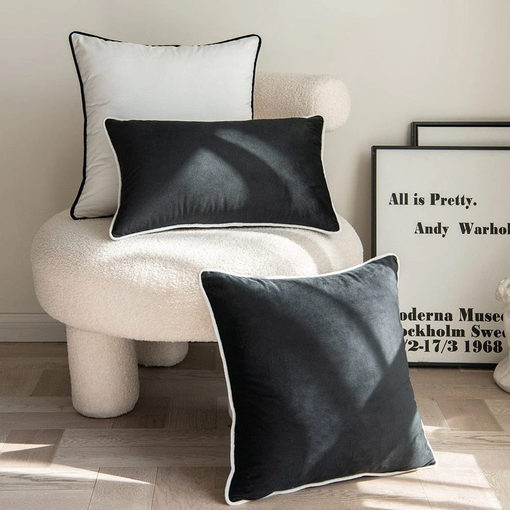 Black And White Velvet Hemming Pillowcase Simple Nordic Style Pillow Cases 50x50 Modern Light Luxury Cushions 32fb58f5 0e1f 47b8 82b7 Dc6f61c5640b