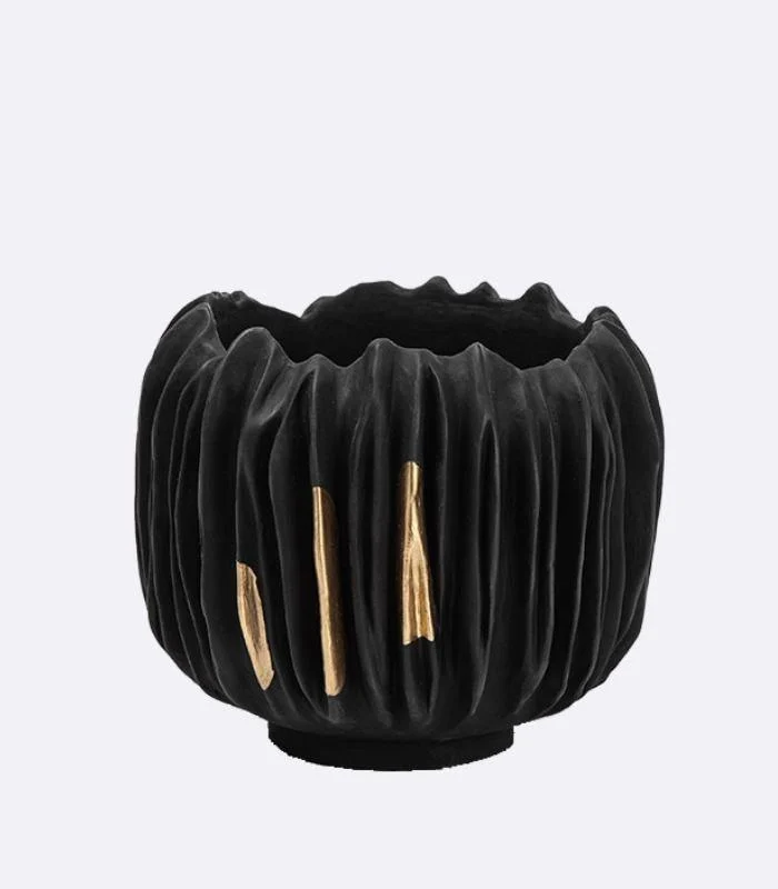 Black Abstract Vase Gold Crease Texture Abstract Resin -  - #tag1#