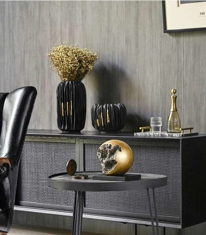 Black Abstract Vase Gold Crease Texture Abstract Resin -  - #tag1#