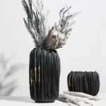 Black Abstract Vase Gold Crease Texture Abstract Resin tag1