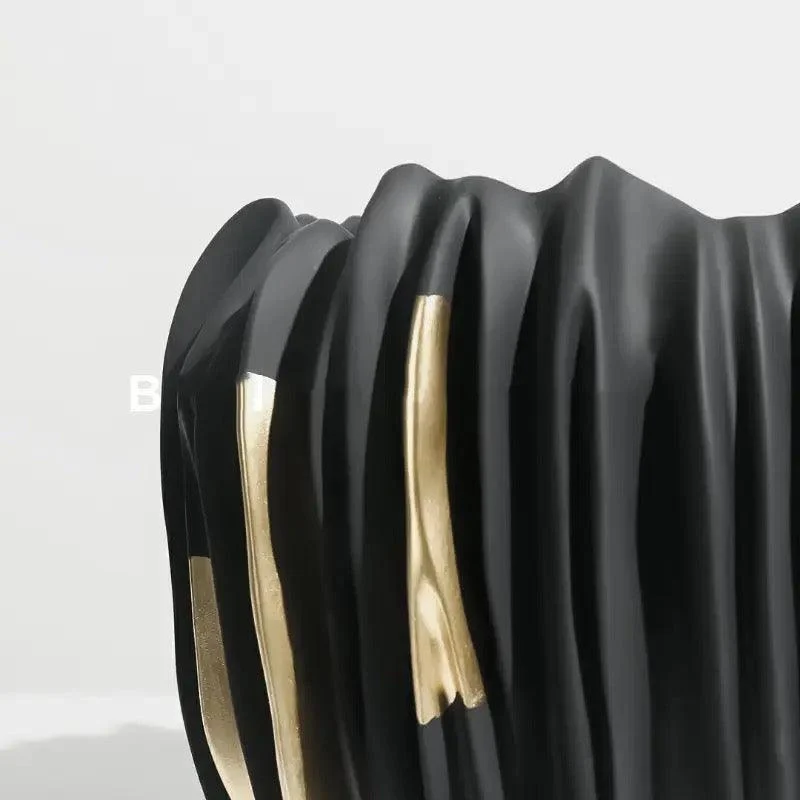 Black Abstract Vase Gold Crease Texture Abstract Resin -  - #tag1#