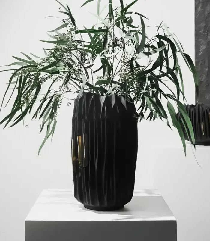 Black Abstract Vase Gold Crease Texture Abstract Resin -  - #tag1#