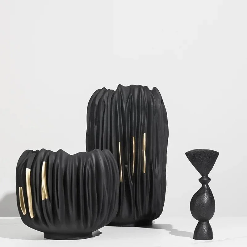 Black Abstract Vase Gold Crease Texture Abstract Resin -  - #tag1#