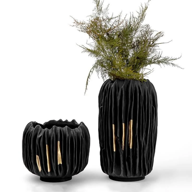 Black Abstract Vase Gold Crease Texture Abstract Resin -  - #tag1#