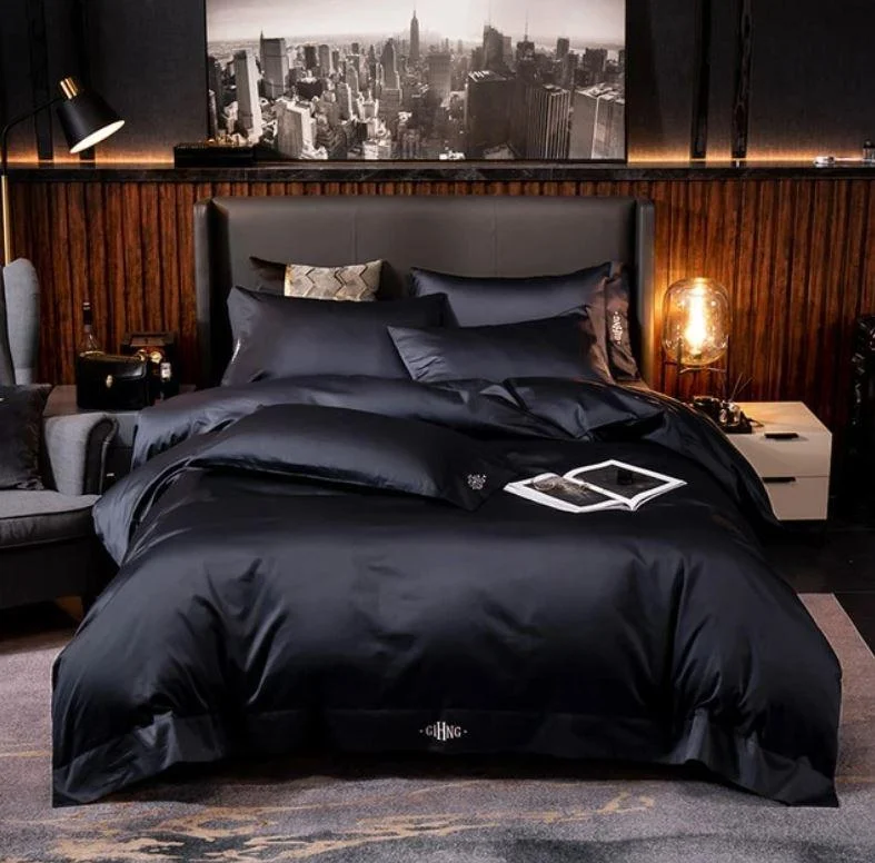 Black Egyptian Cotton Duvet Set 700 Thread Count -  - #tag1#