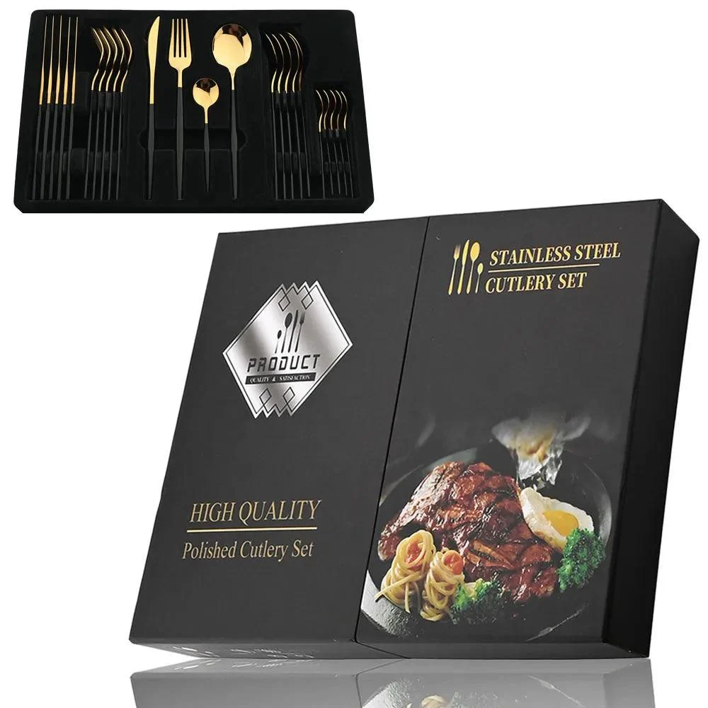 Black & Gold Cutlery Set: Elegant Kitchen Ensemble -