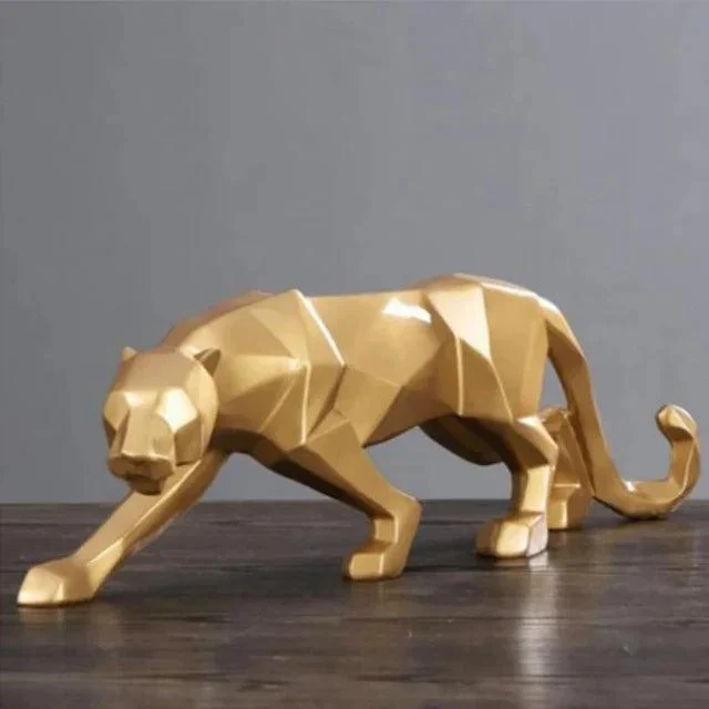 Black Gold Panther Leopard Abstract Geometric Resin Crafts Sculptures and Statues -