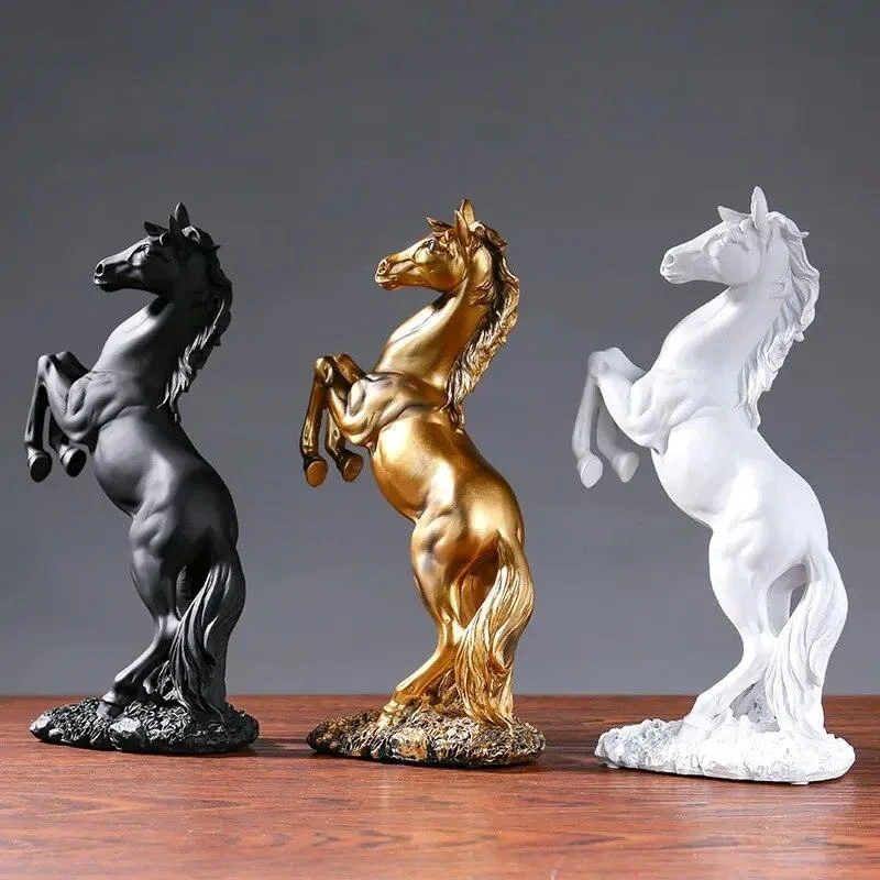 Black Golden Horse European Resin Sculptures and Statues Crafts Home Decoration -
