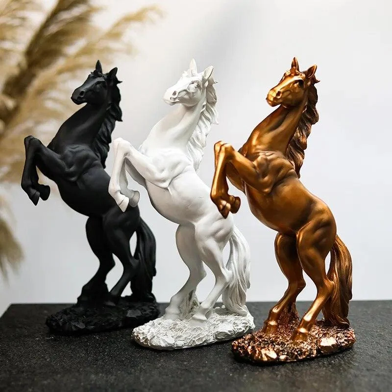 Black Golden Horse European Resin Sculptures and Statues Crafts Home Decoration -