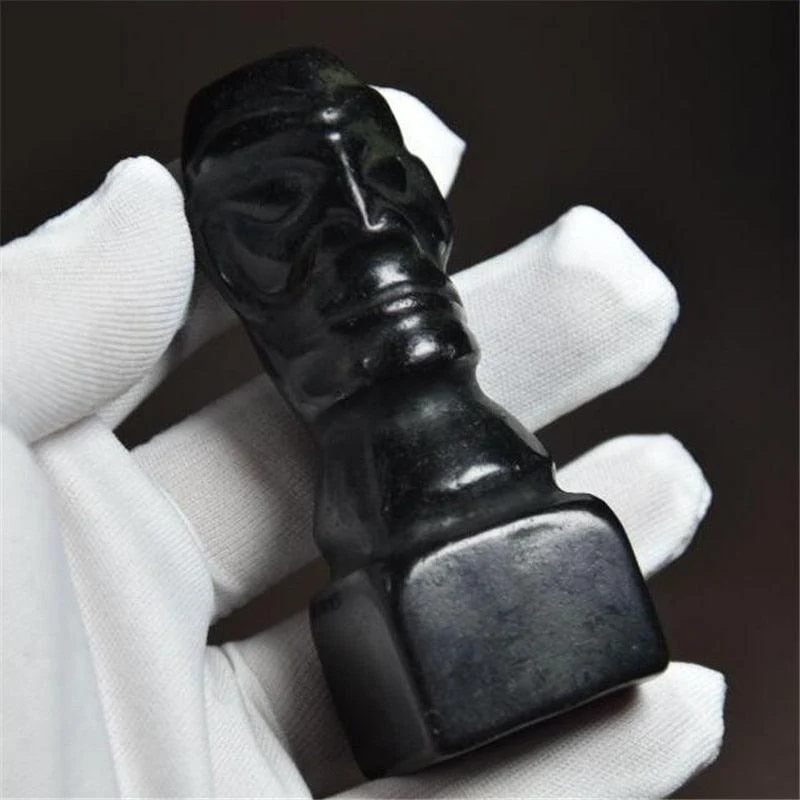 Black Iron Meteorite Face Home Decor Statue -