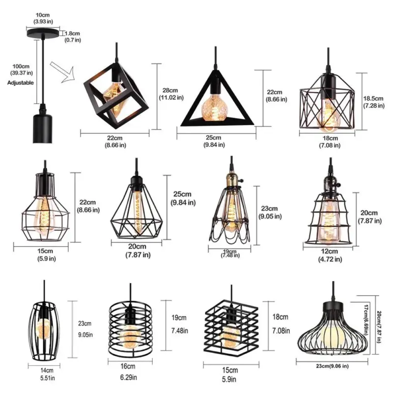 Black Metal Cage Pendant Light Retro Industrial Charm