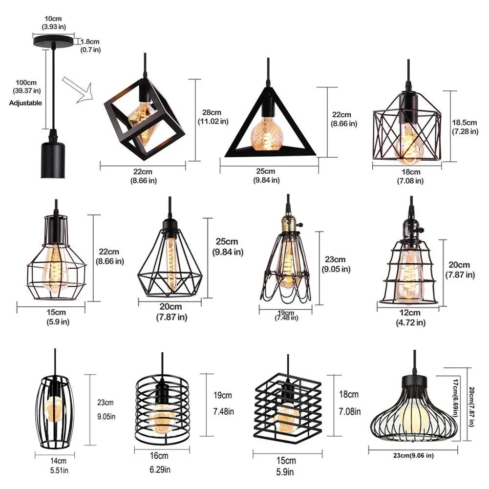 Black Metal Cage Pendant Light: Retro Industrial Charm -