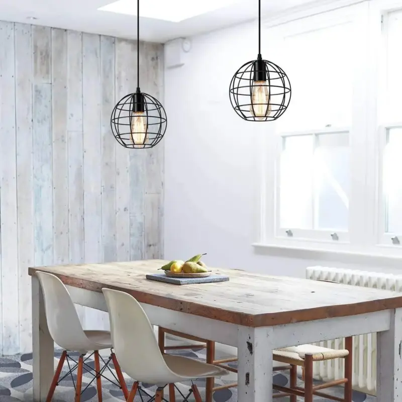 Black Metal Cage Pendant Light Retro Industrial Charm