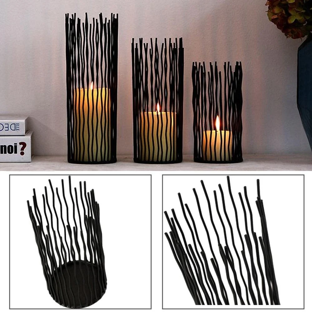 Black Morden Metal Hollow Out Metal Iron Candle Holder Cage -  - #tag1#