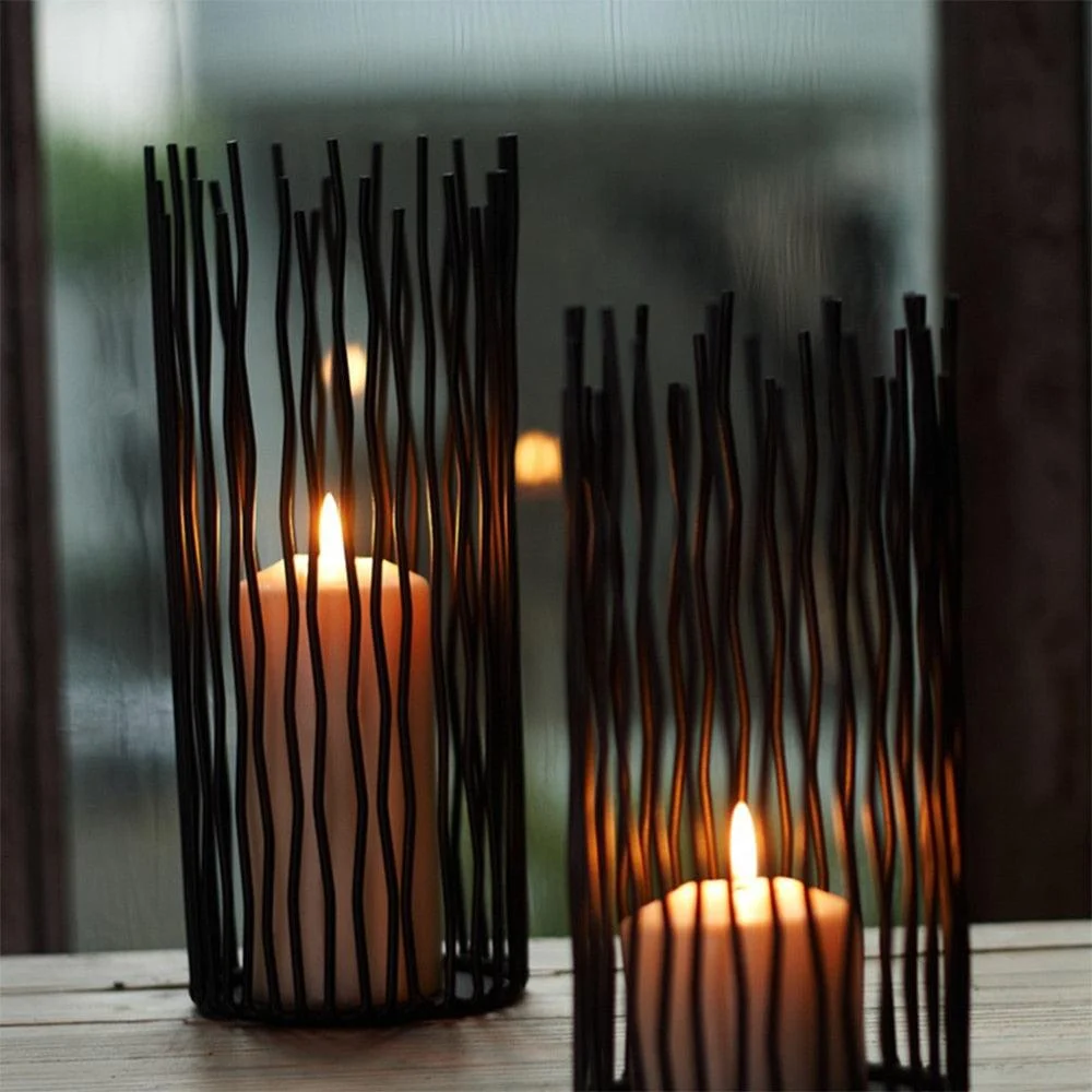 Black Morden Metal Hollow Out Metal Iron Candle Holder Cage -  - #tag1#