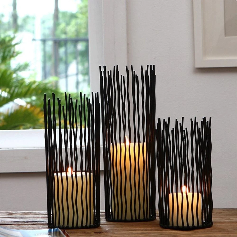 Black Morden Metal Hollow Out Metal Iron Candle Holder Cage -  - #tag1#