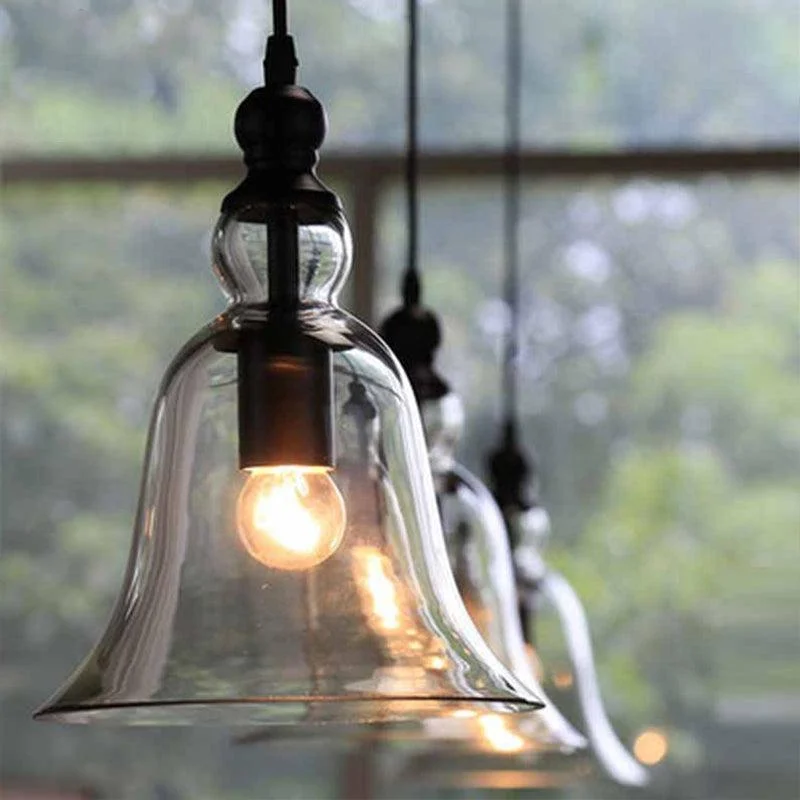 Black Single Ceiling Pendant Light Rustic Bell Clear Glass Hanging Lighting Fixture -  - #tag1#