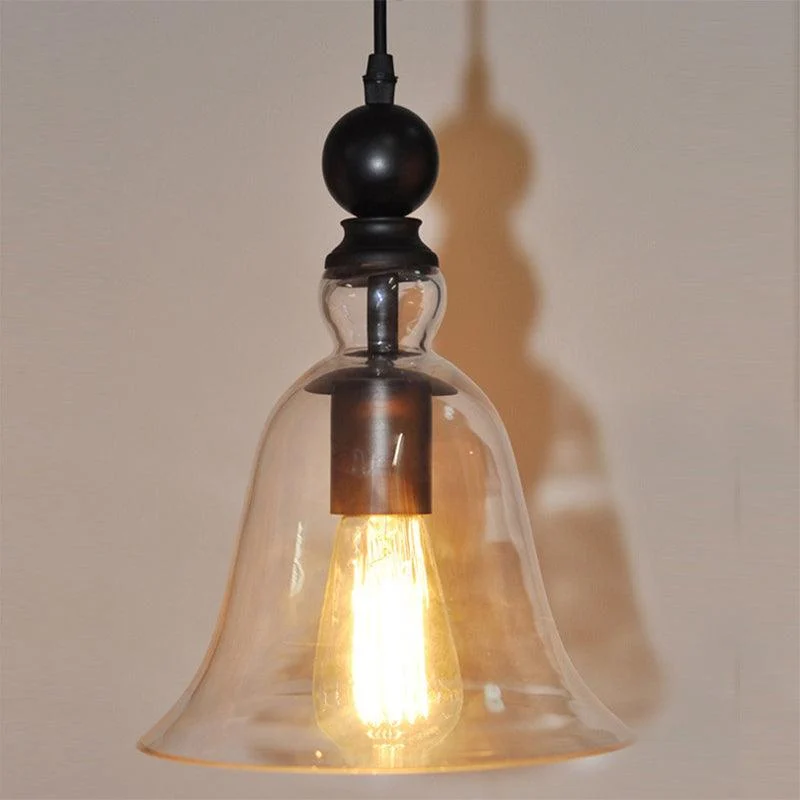 Black Single Ceiling Pendant Light Rustic Bell Clear Glass Hanging Lighting Fixture -  - #tag1#