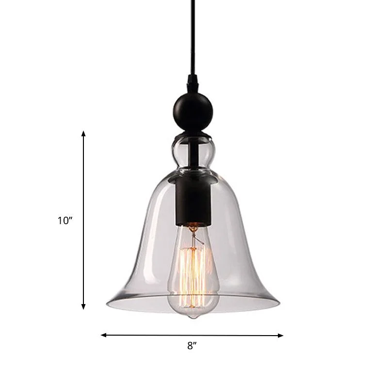 Black Single Ceiling Pendant Light Rustic Bell Clear Glass Hanging Lighting Fixture -  - #tag1#