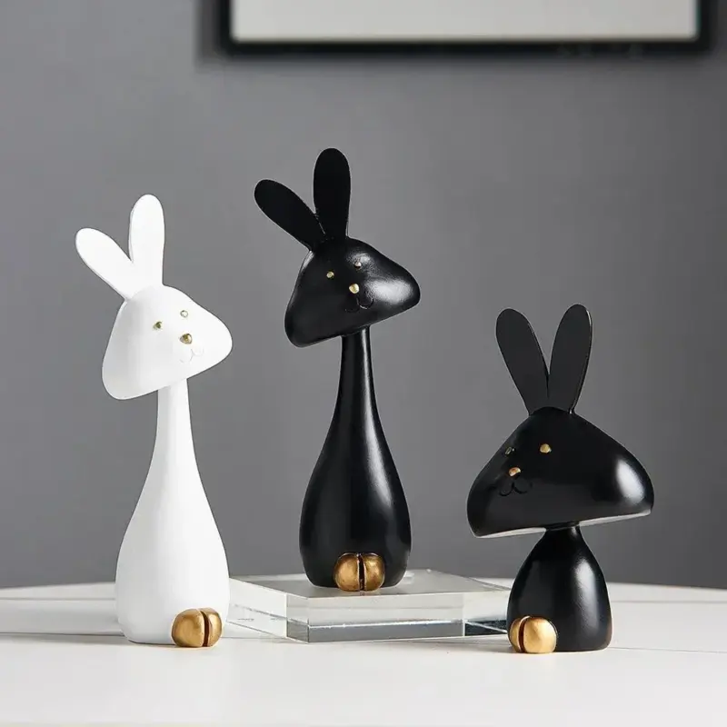 Black White Cartoon Resin Statue