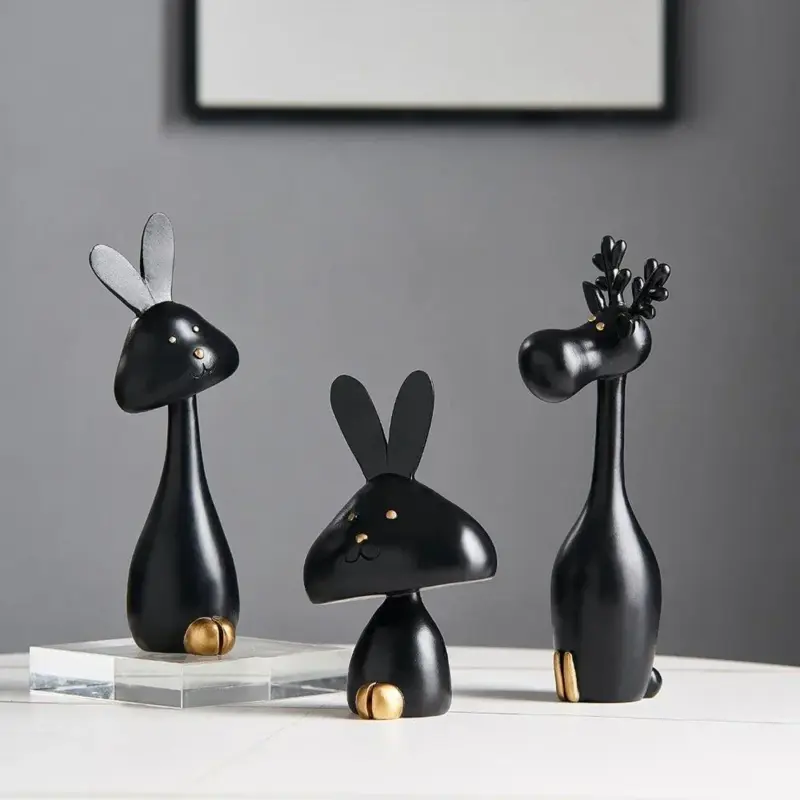 Black White Cartoon Resin Statue