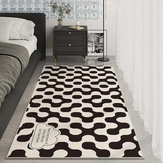 Black White Checkered Soft Rug Carpet for Luxury Living Room Decoration -