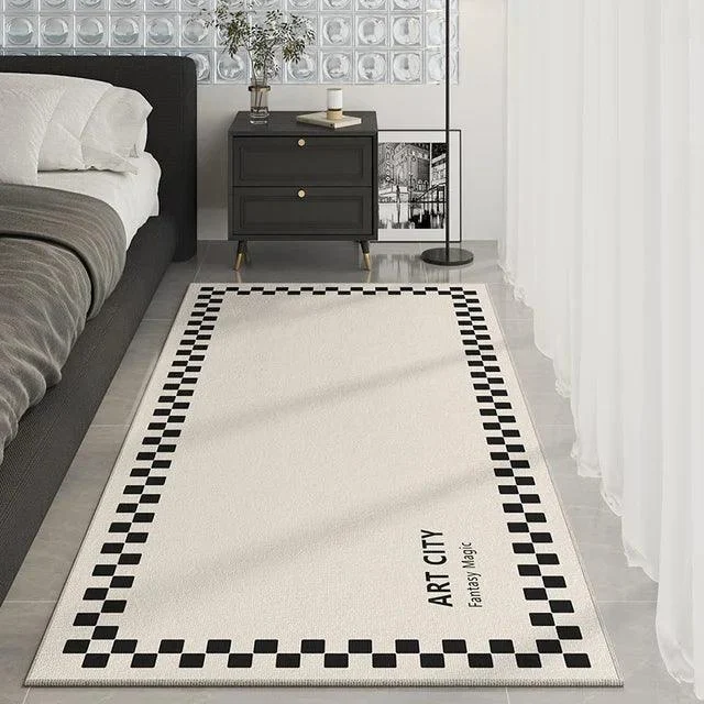 Black White Checkered Soft Rug Carpet for Luxury Living Room Decoration -