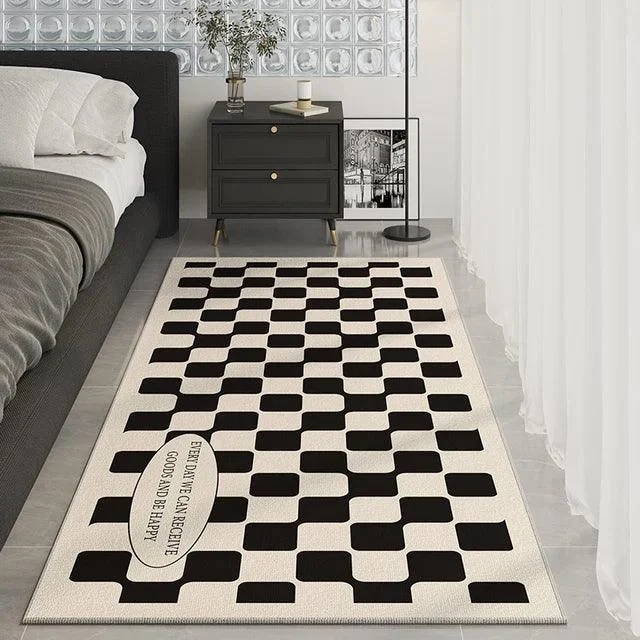 Black White Checkered Soft Rug Carpet for Luxury Living Room Decoration -