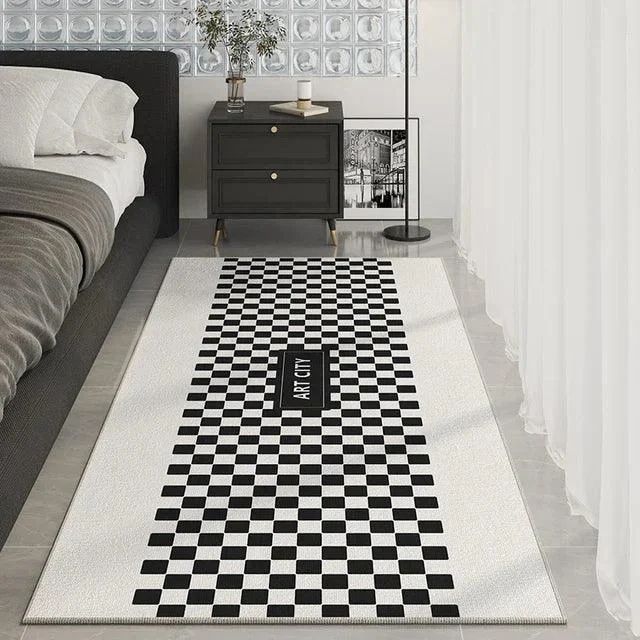 Black White Checkered Soft Rug Carpet for Luxury Living Room Decoration -