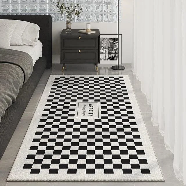 Black White Checkered Soft Rug Carpet for Luxury Living Room Decoration -