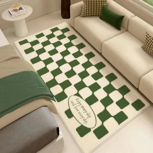 Black White Checkered Soft Rug Carpet for Luxury Living Room Decoration -