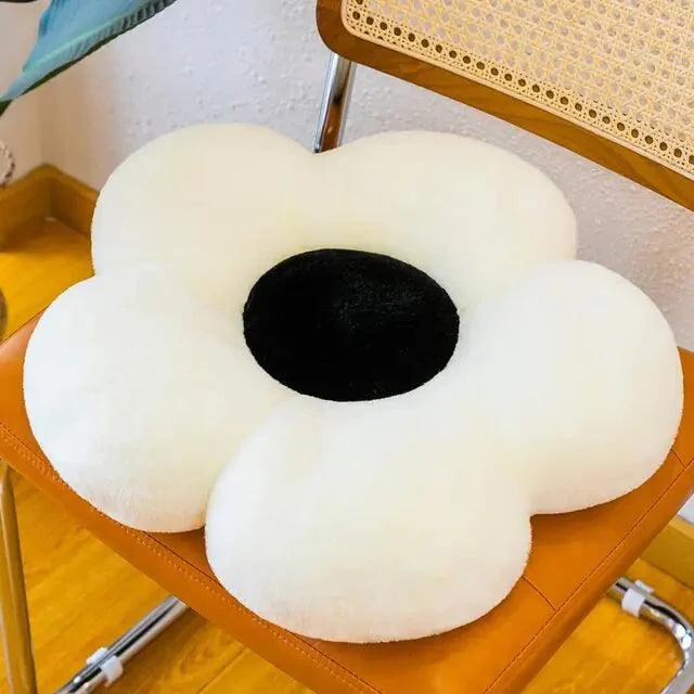 Black & White Flower Plush Pillow Cushion -  - #tag1#