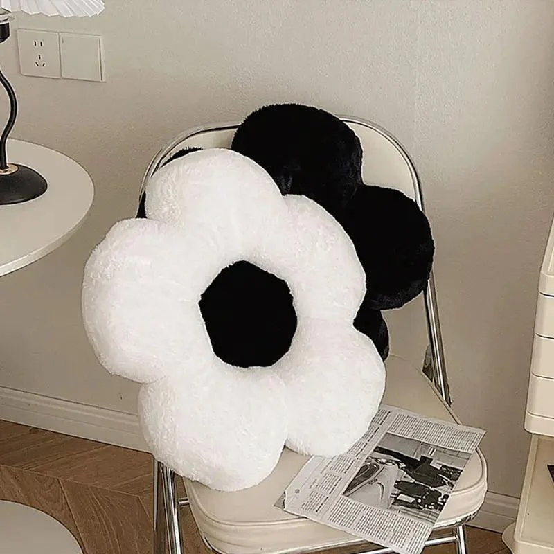 Black & White Flower Plush Pillow Cushion -  - #tag1#