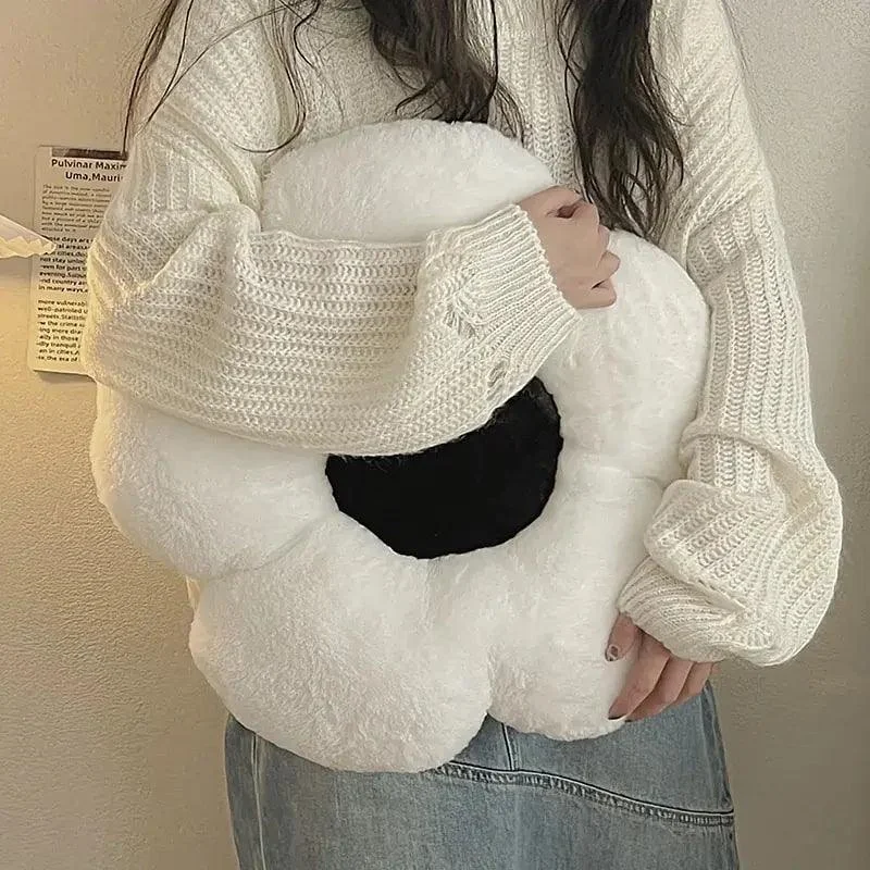 Black & White Flower Plush Pillow Cushion -  - #tag1#