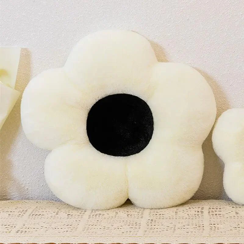 Black & White Flower Plush Pillow Cushion -  - #tag1#
