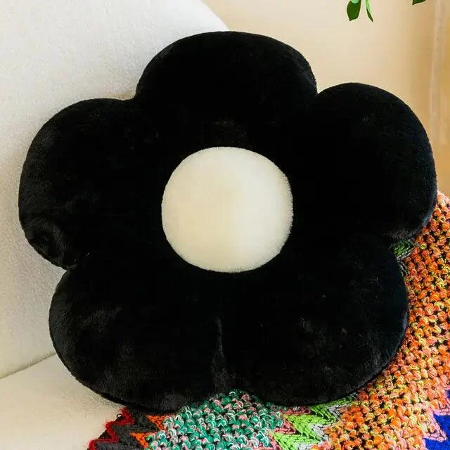Black & White Flower Plush Pillow Cushion -  - #tag1#