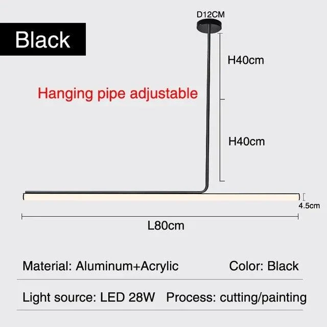 Black White Minimal Long Tube Lighting Chandelier Dimmable Led Home Decorate -