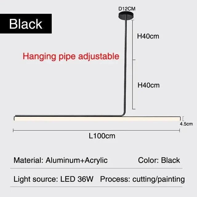 Black White Minimal Long Tube Lighting Chandelier Dimmable Led Home Decorate -