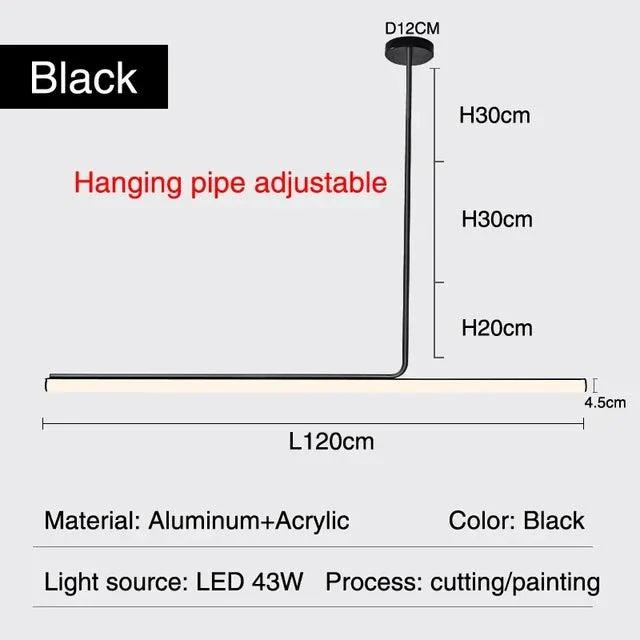 Black White Minimal Long Tube Lighting Chandelier Dimmable Led Home Decorate -