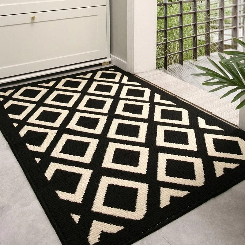 Black White Rug Chess Table Pattern for Front Door Carpet Decor -