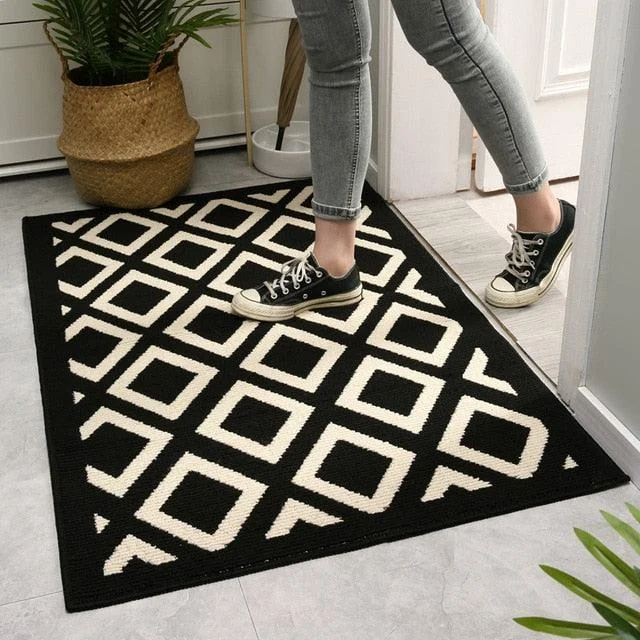 Black White Rug Chess Table Pattern for Front Door Carpet Decor -