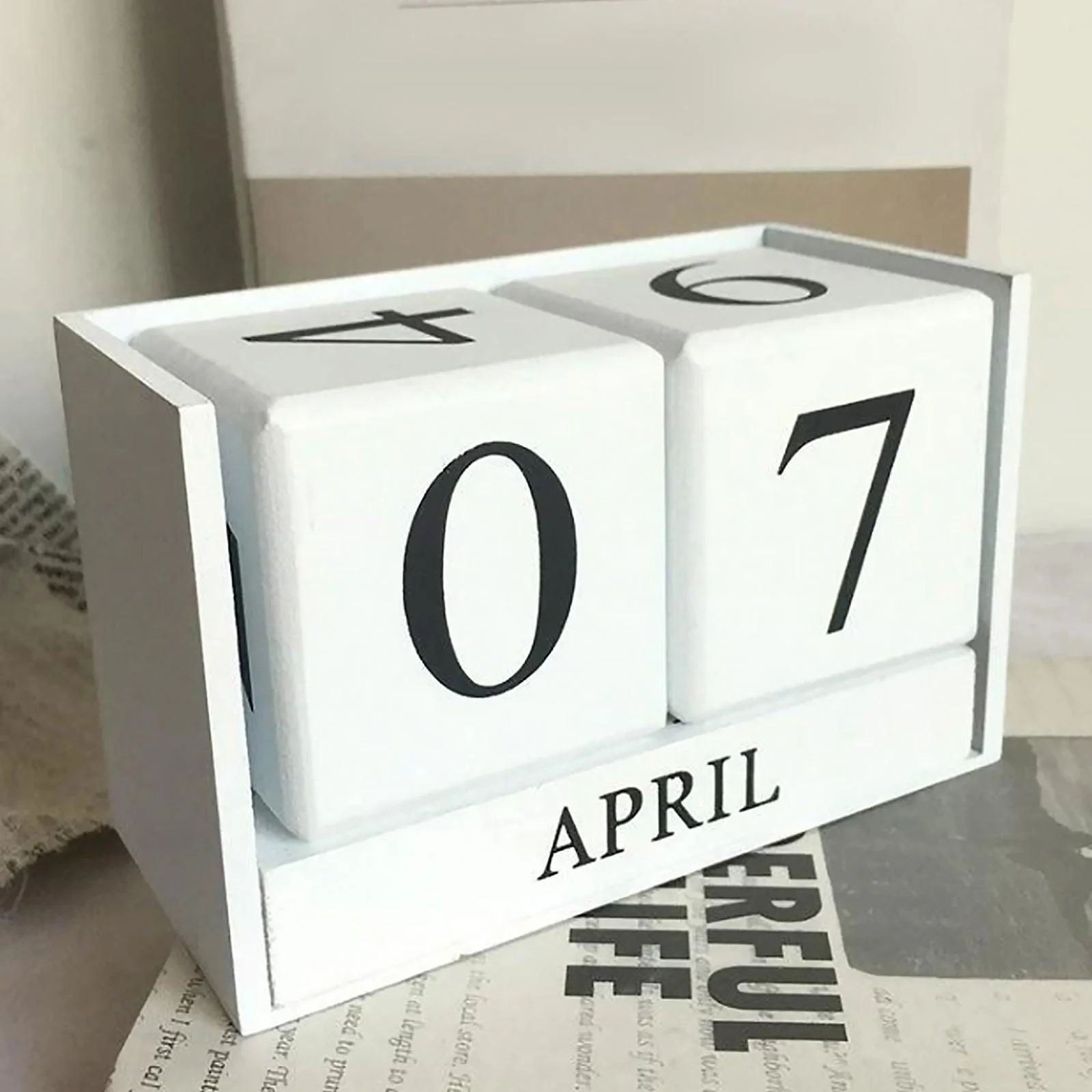 Black & White Wooden Block Calendar -