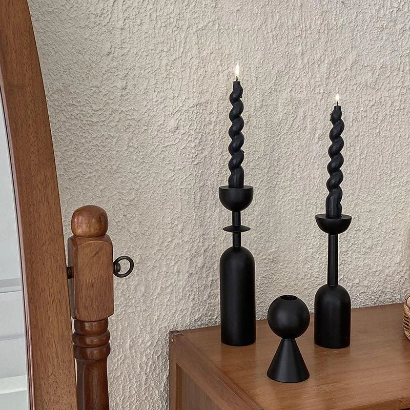 Black Wooden Candlestick Holders -  - #tag1#