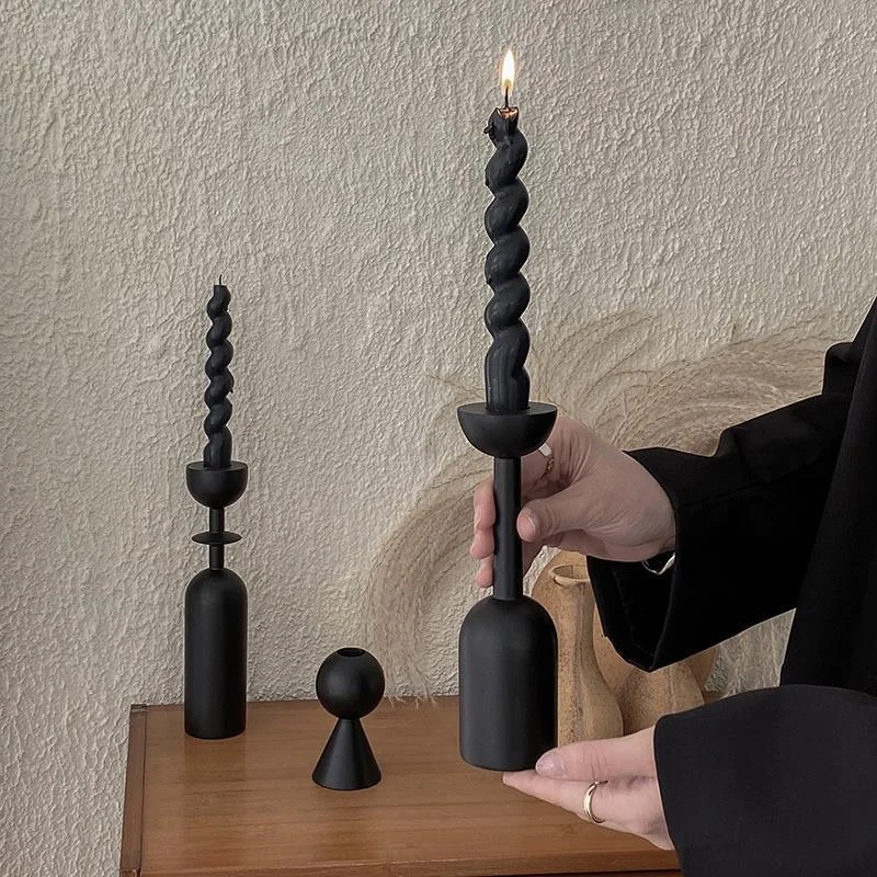 Black Wooden Candlestick Holders -  - #tag1#