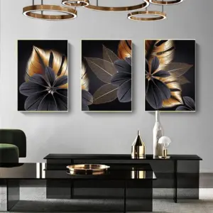 Black and Gold Tropical Leaf