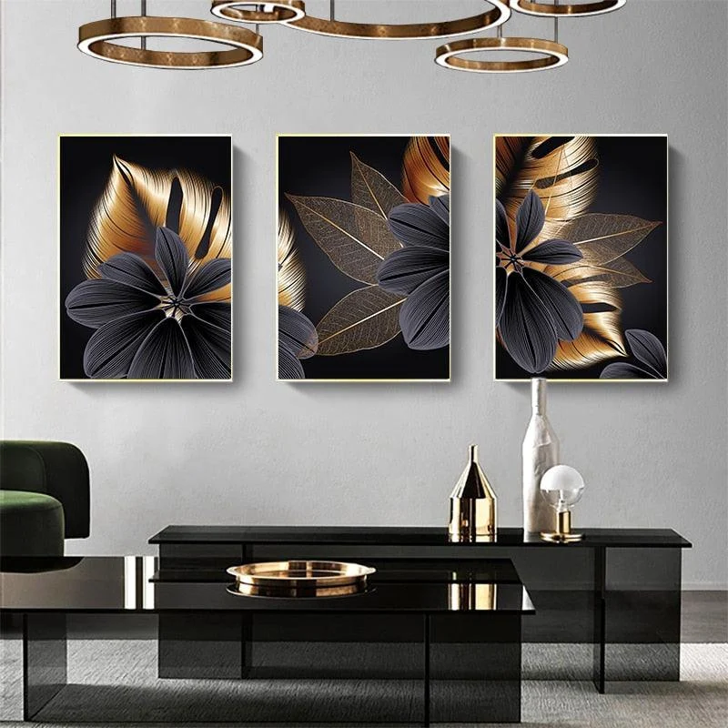 Black and Gold Tropical Leaf -  - #tag1#