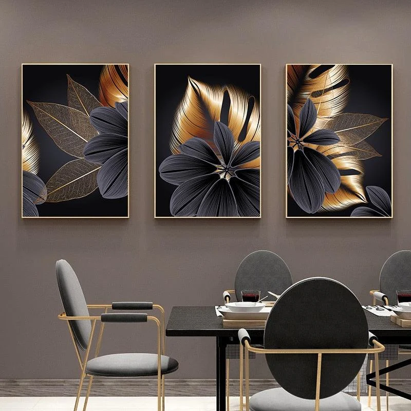 Black and Gold Tropical Leaf - - #tag1#