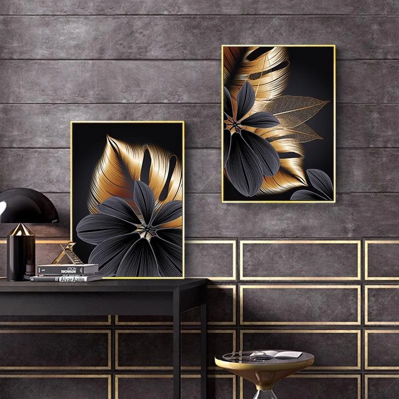 Black and Gold Tropical Leaf -  - #tag1#