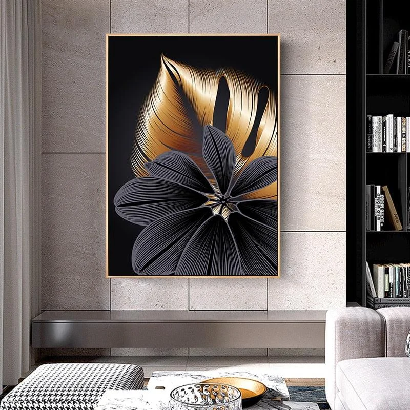 Black and Gold Tropical Leaf -  - #tag1#