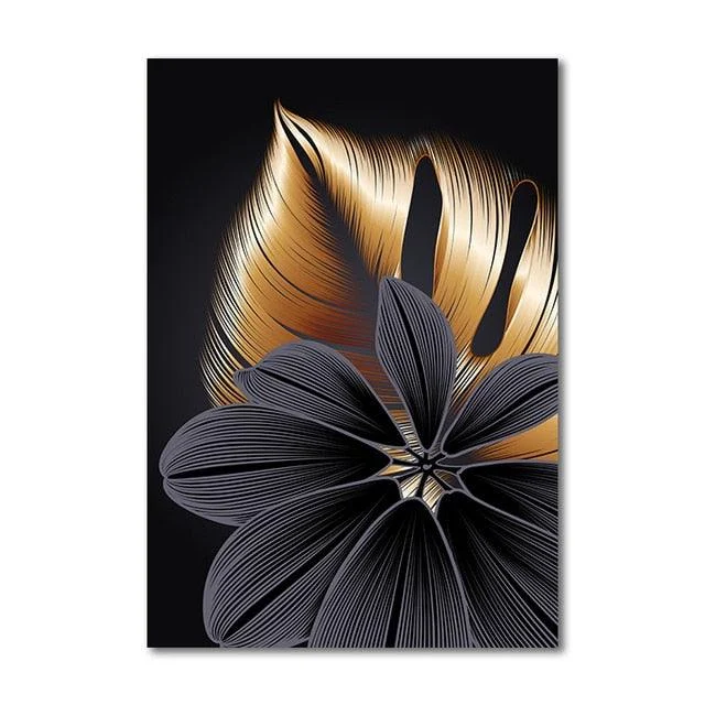 Black and Gold Tropical Leaf -  - #tag1#